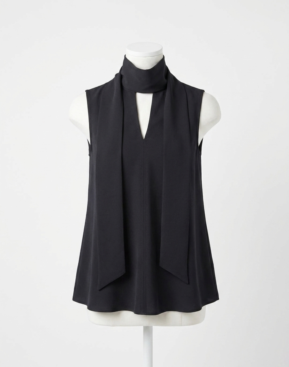 NEW LAFAYETTE 148 satin scarf collar sleeveless blouse in black